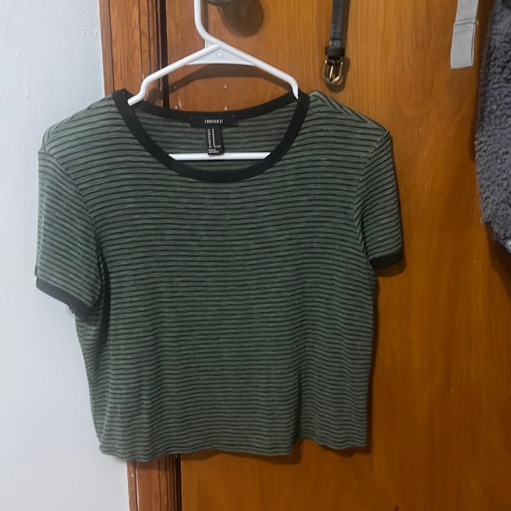 Forest Green Striped Forever 21 Crop Top